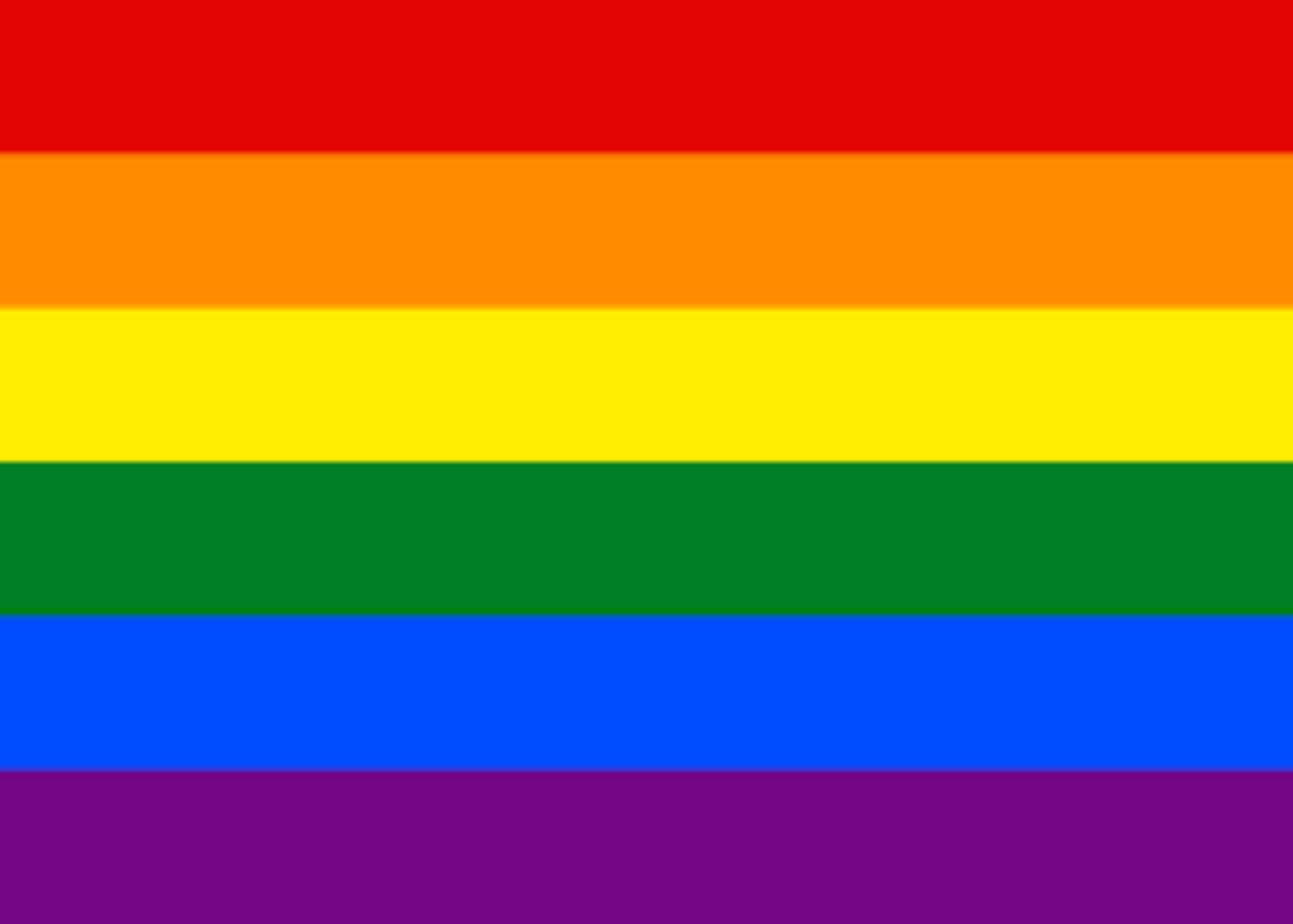 Rainbow flag with red, orange, yellow, green, blue, and purple stripes.