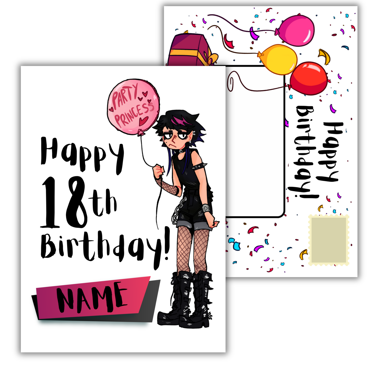 Gothic Party Princess 18th Birthday Card | Personalised | For teens