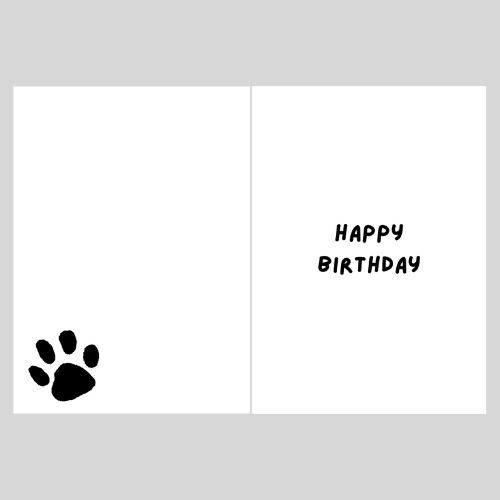 Image shows the inside of the Bare Cards Happy Birthday from the Dog or Cat range with paw print and the words 'Happy Birthday'
