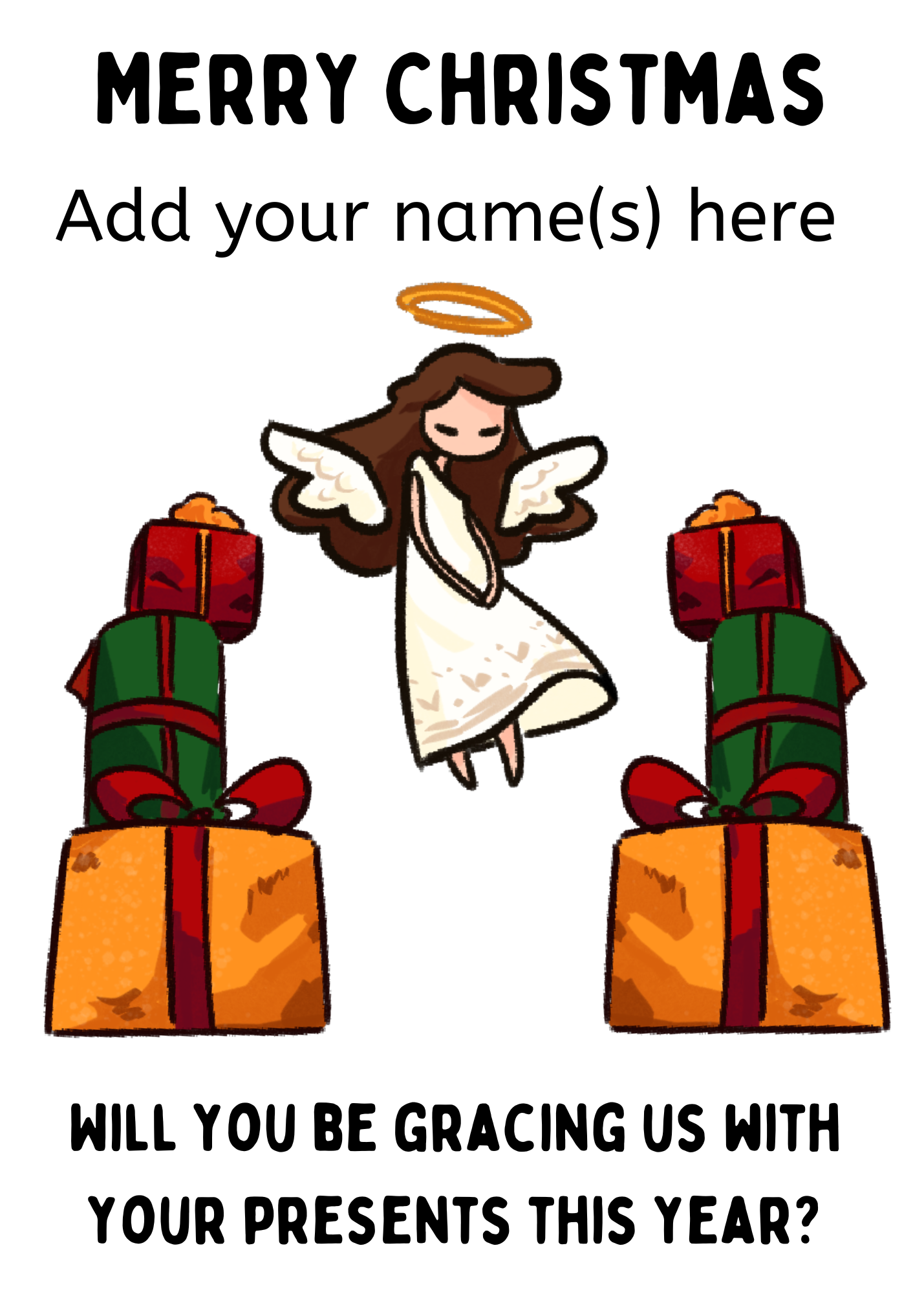 Personalised Humour Christmas Card for friends - Gracing us with your Presents