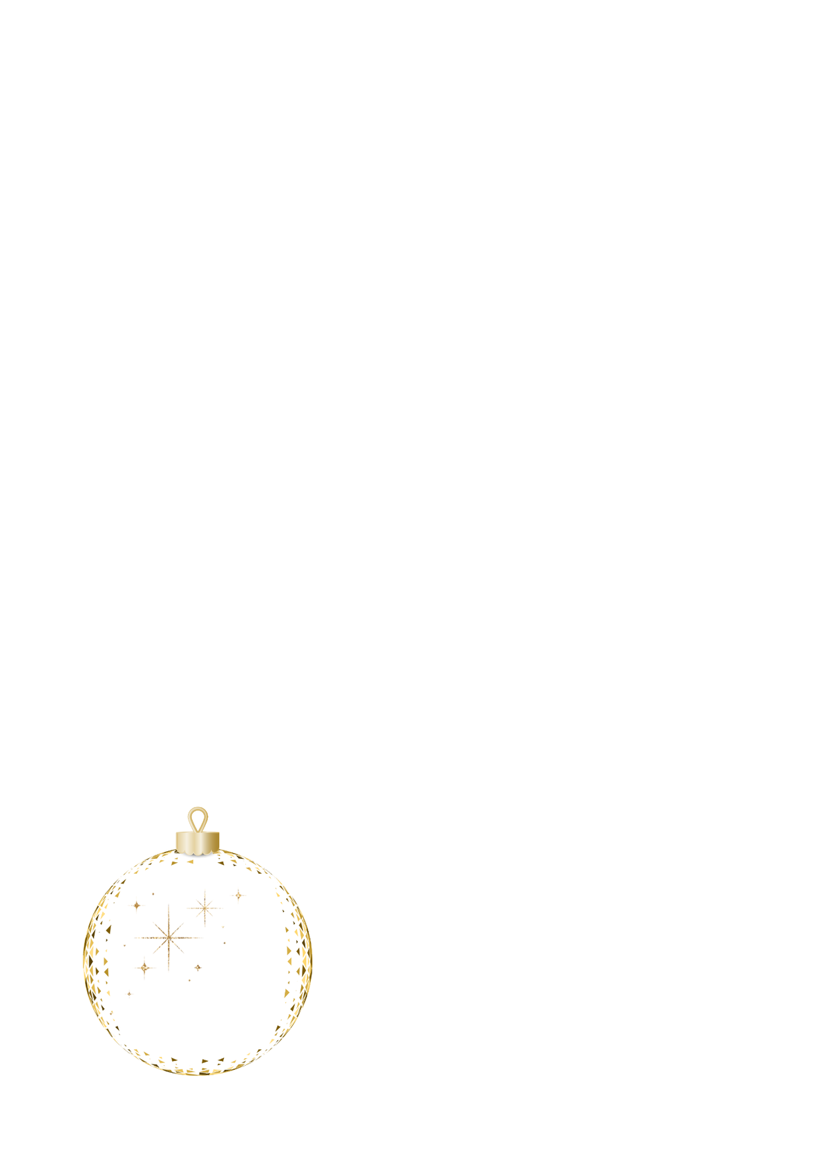 Clear Christmas ornament with gold accents on a white background