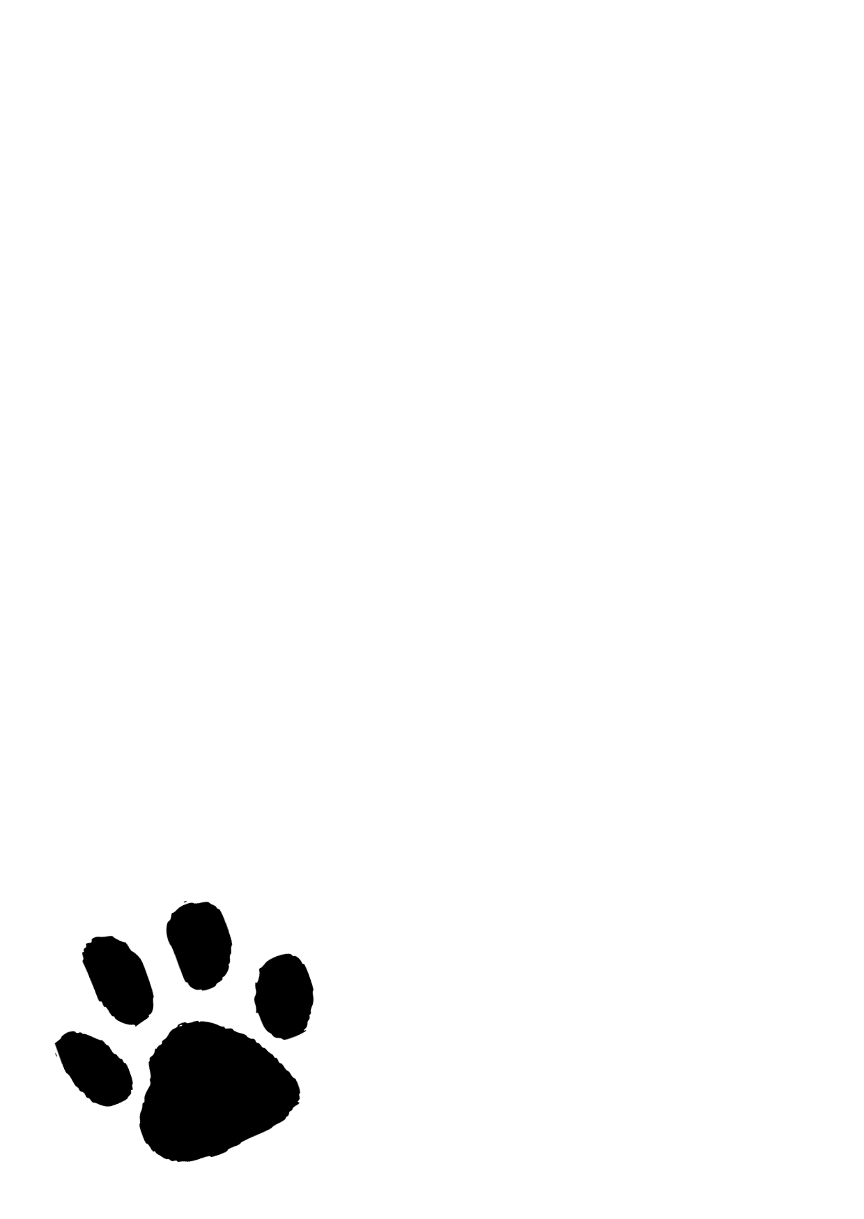 Image features a paw print on the bottom left of a 5 x 7.5 inch greetings card