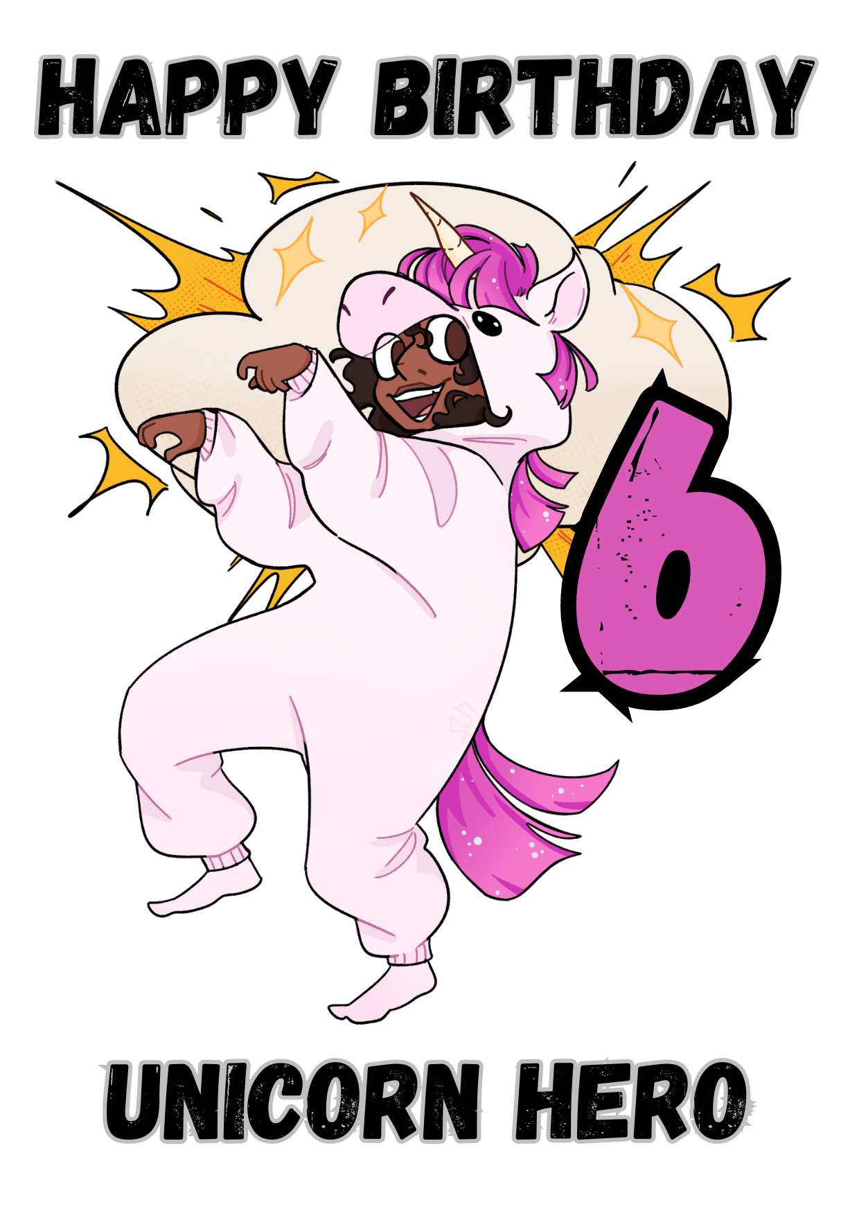 Little Heroes Happy 6th Birthday Card Unicorn Hero