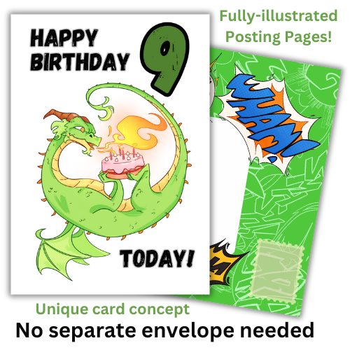 Little Heroes Happy 9th Birthday Card for your Dragon Loving Super Hero