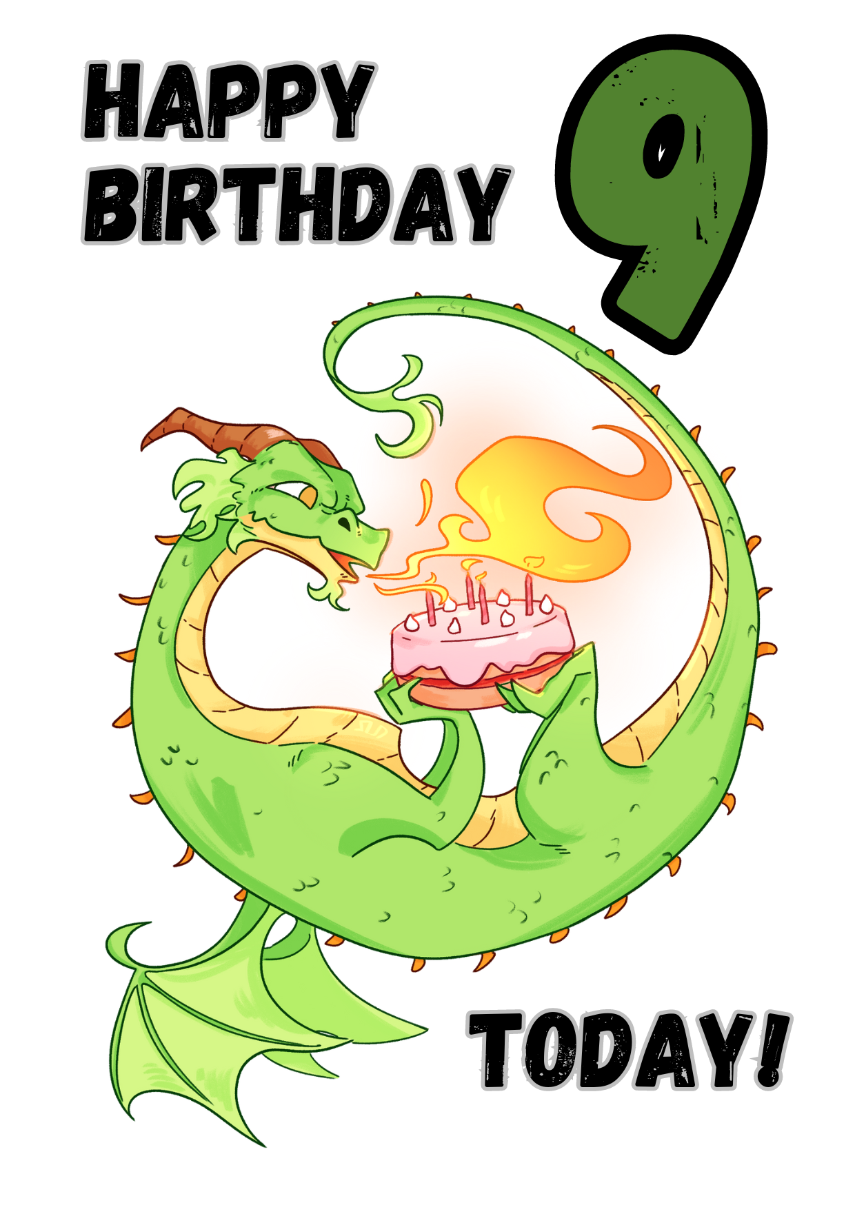 Little Heroes Happy 9th Birthday Card for your Dragon Loving Super Hero