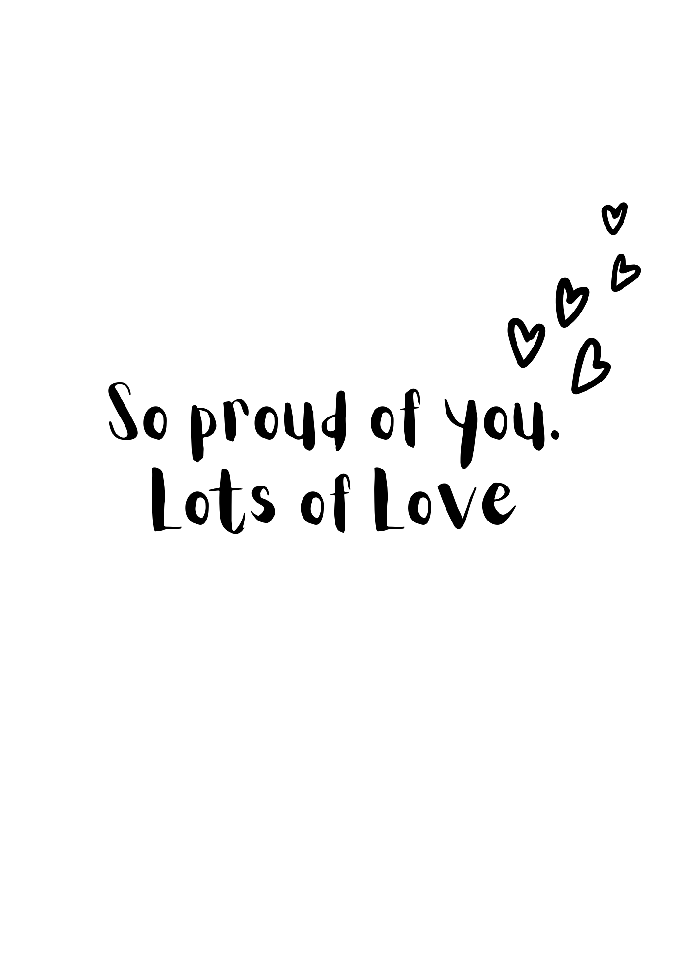 Image shows the inside of the Bare Cards Non-binary range. The white page has the text 'So proud of you. Lots of Love' with hearts.