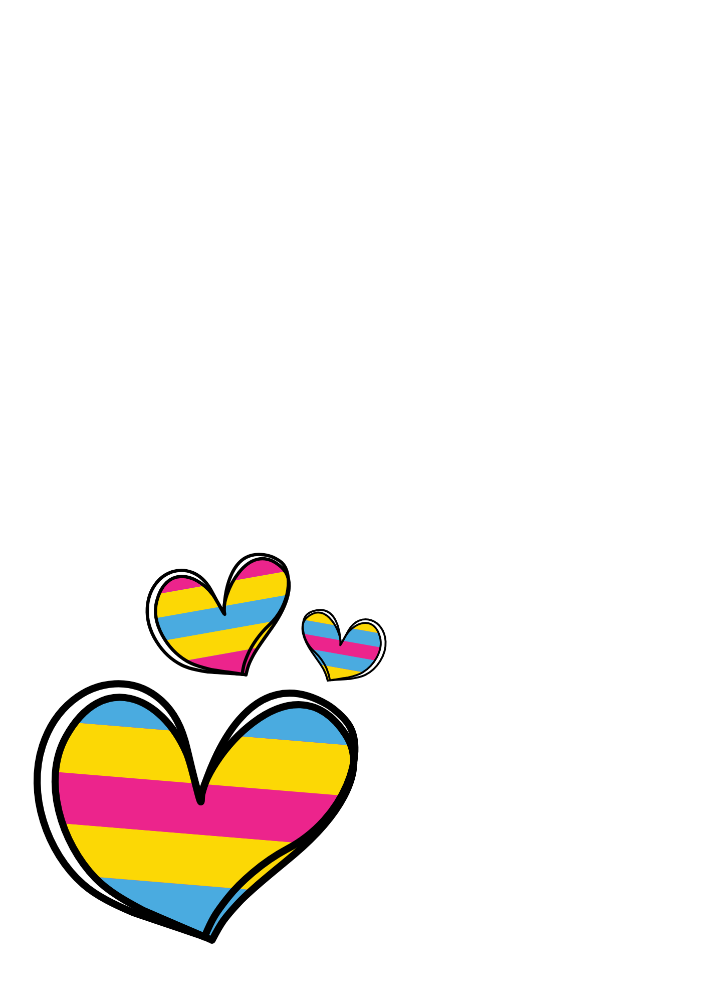 Colorful striped heart design in Pansexual colours on a white background