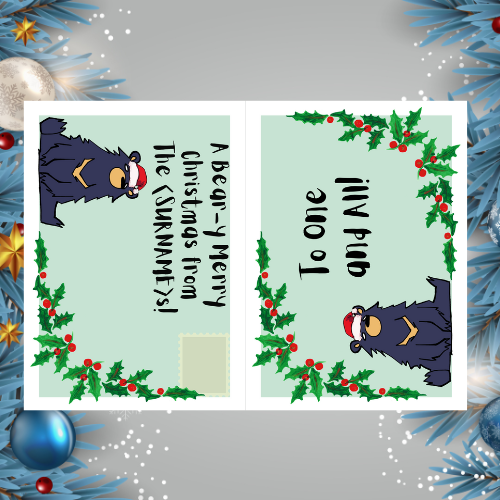 Personalised Cute Bear Christmas Carol Pun