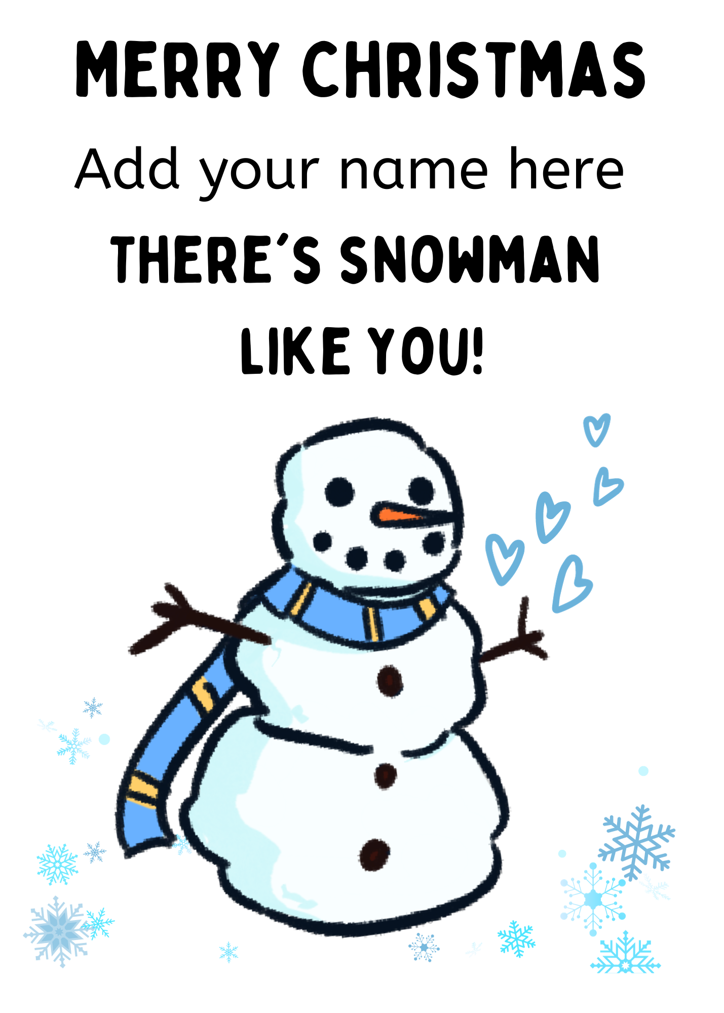 Personalised cute Snowman Christmas card For him