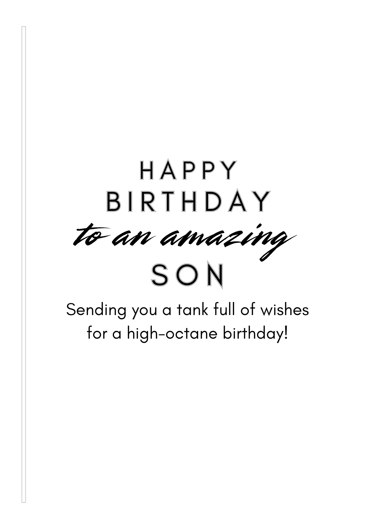 Birthday card for an amazing son with a humorous message on a white background