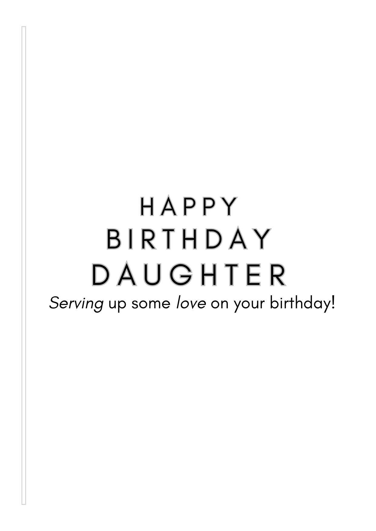 Bare Cards Female Tennis Birthday card Insert Verse with the text "Happy Birthday Daughter. Serving up some love on your birthday!" on a white background