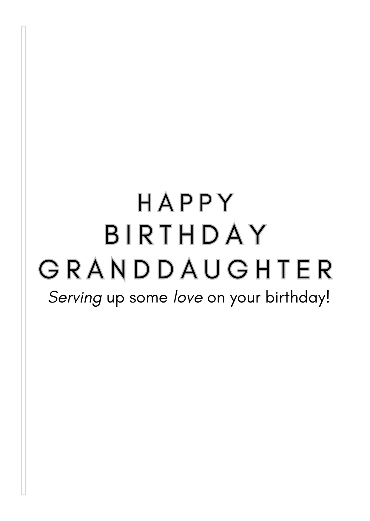 Bare Cards Female Tennis Birthday card Insert Verse with the text "Happy Birthday Granddaughter. Serving up some love on your birthday!" on a white background