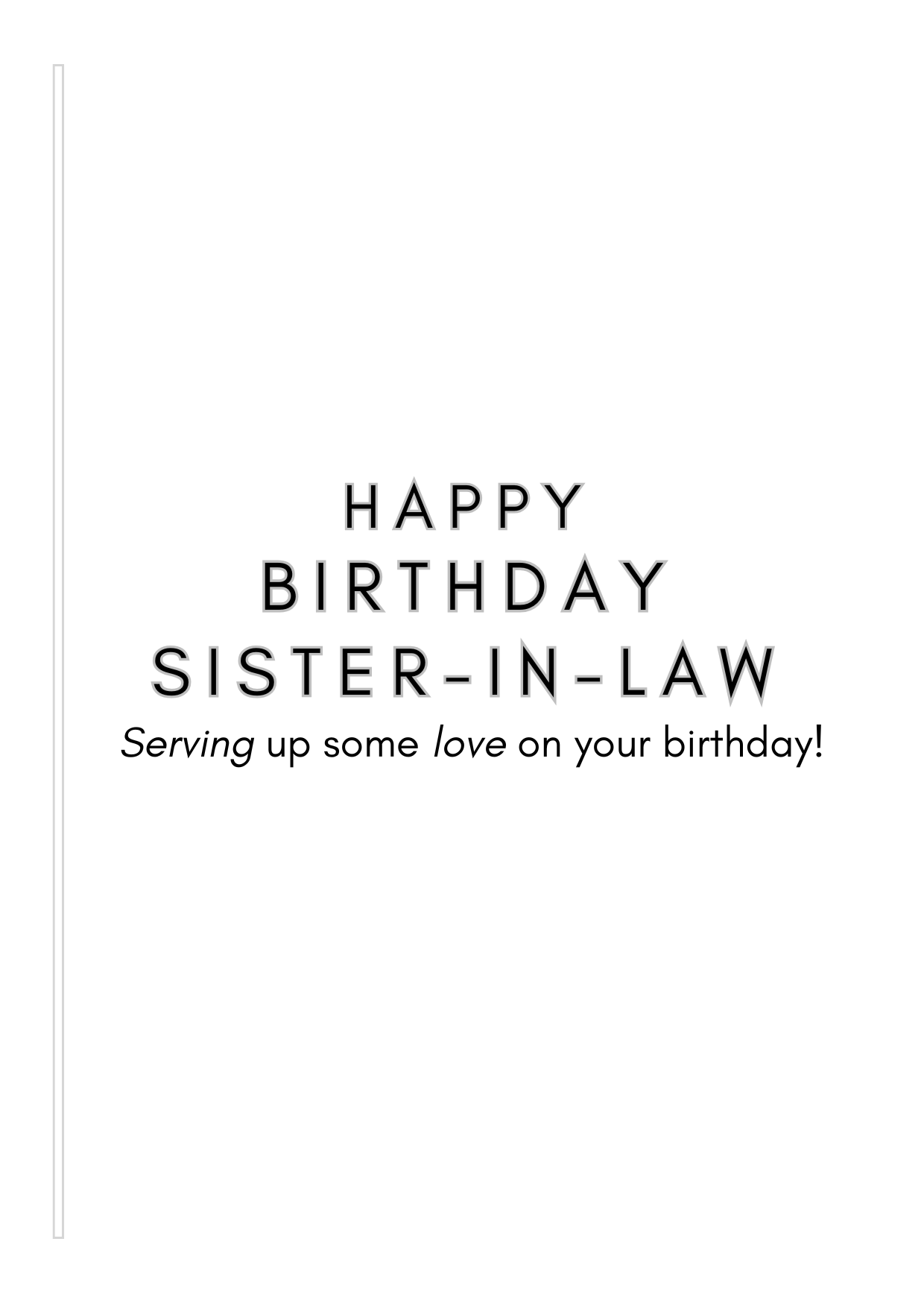 Bare Cards Female Tennis Birthday card Insert Verse with the text "Happy Birthday Sister-in-Law. Serving up some love on your birthday!" on a white background