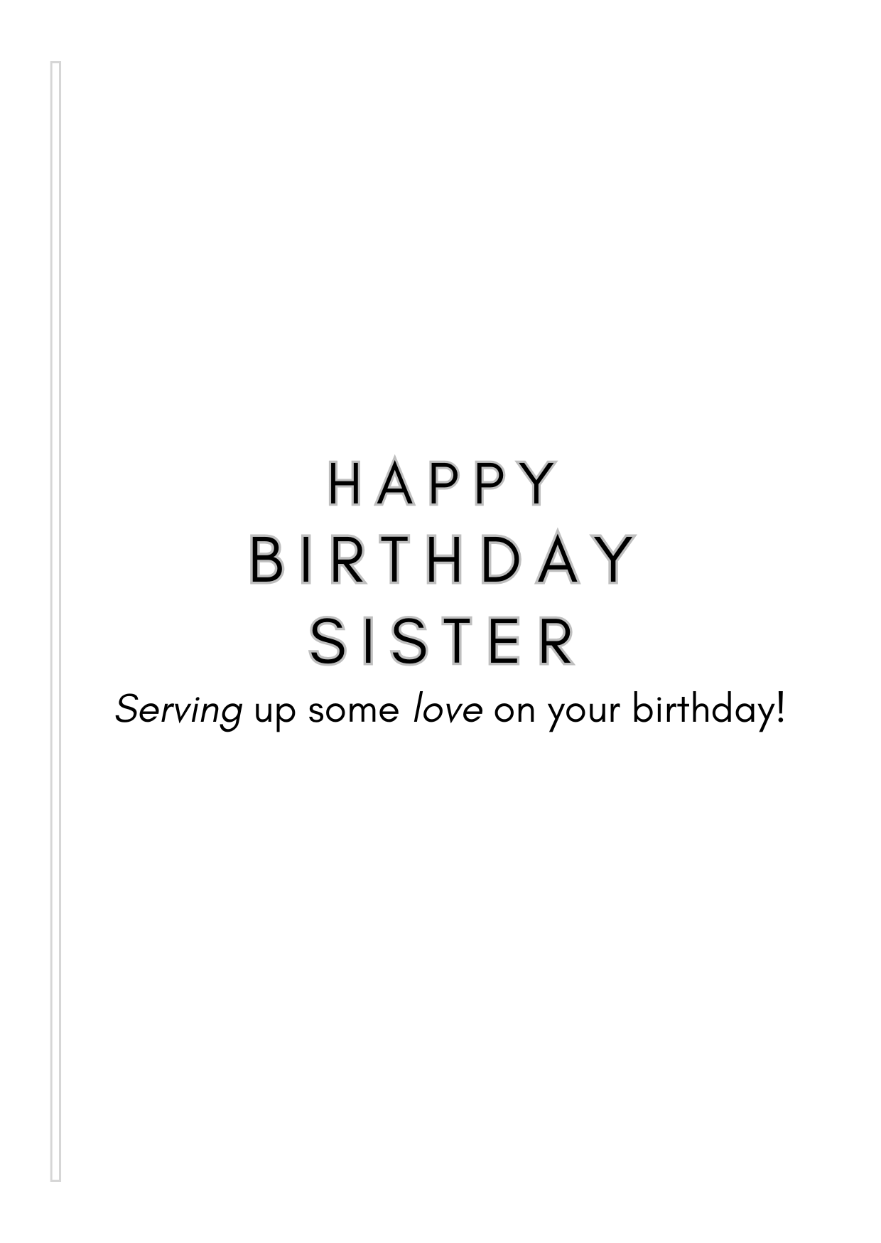 Bare Cards Female Tennis Birthday card Insert Verse with the text "Happy Birthday Sister. Serving up some love on your birthday!" on a white background