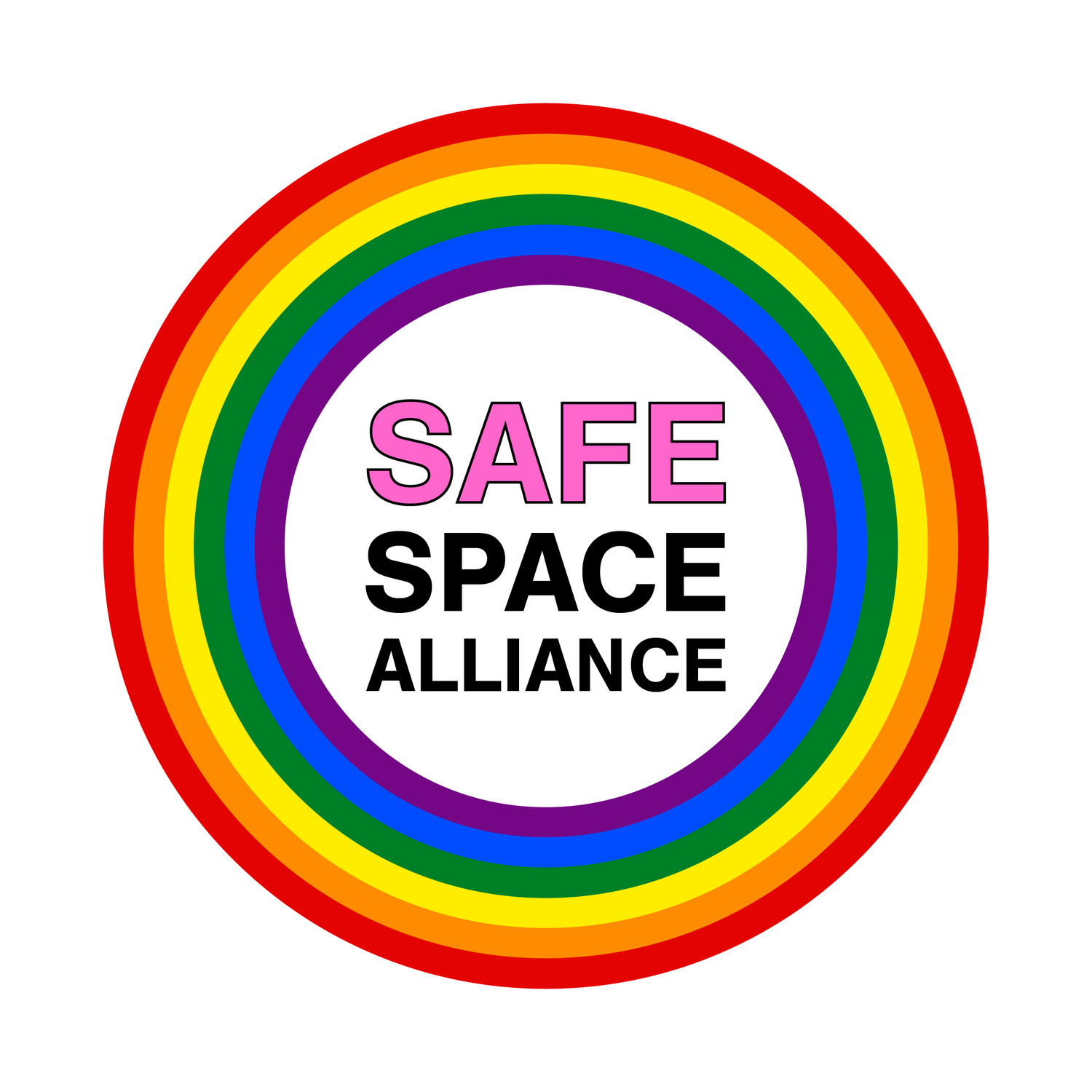Rainbow circle with 'SAFE SPACE ALLIANCE' text on a white background