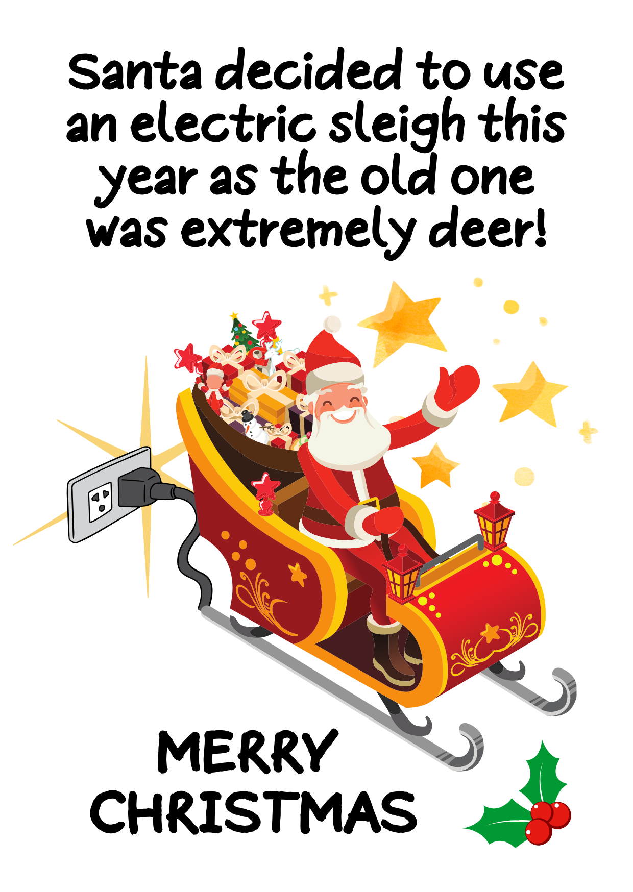Santa's gone electric funny joke Christmas card