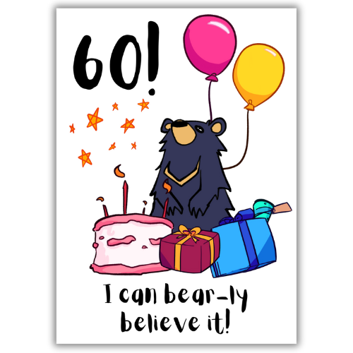 Funny 60th Birthday Card featuring Bear Jokes