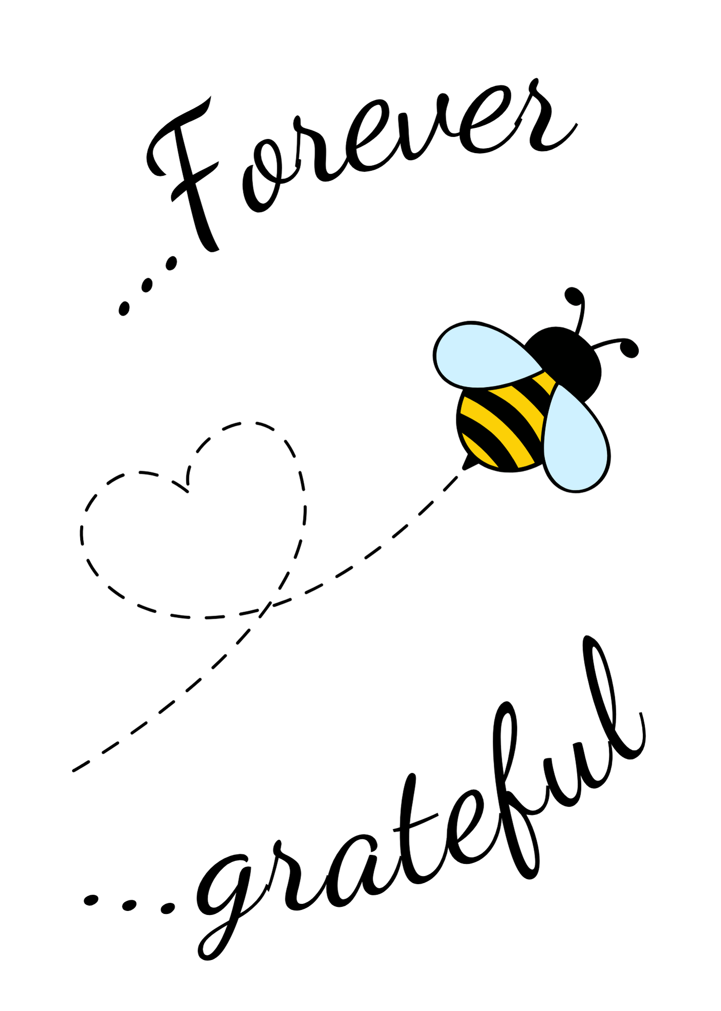 The image shows the third leaf of the Trifold Bare Cards Thank you teacher card with images of a bee and the caption "Forever grateful".