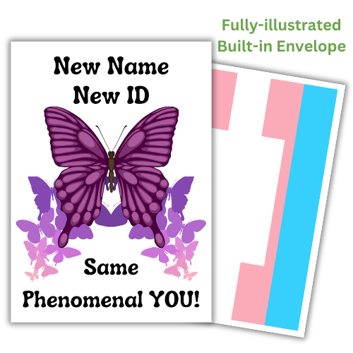 Transition Celebration Card | New Name, New ID, Same Phenomenal YOU! Pink
