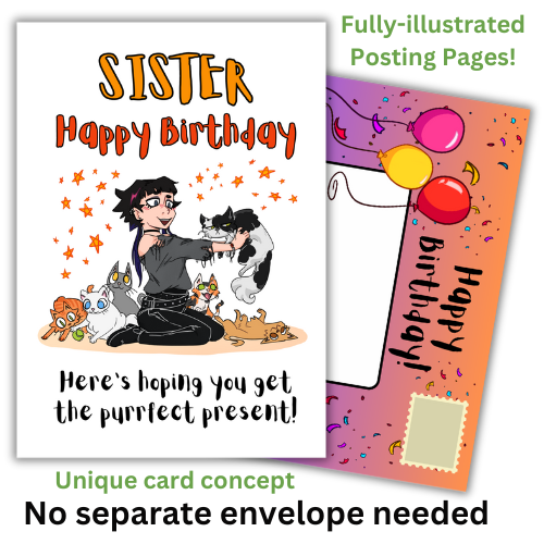 Goth Sister Moody Cat Birthday Card