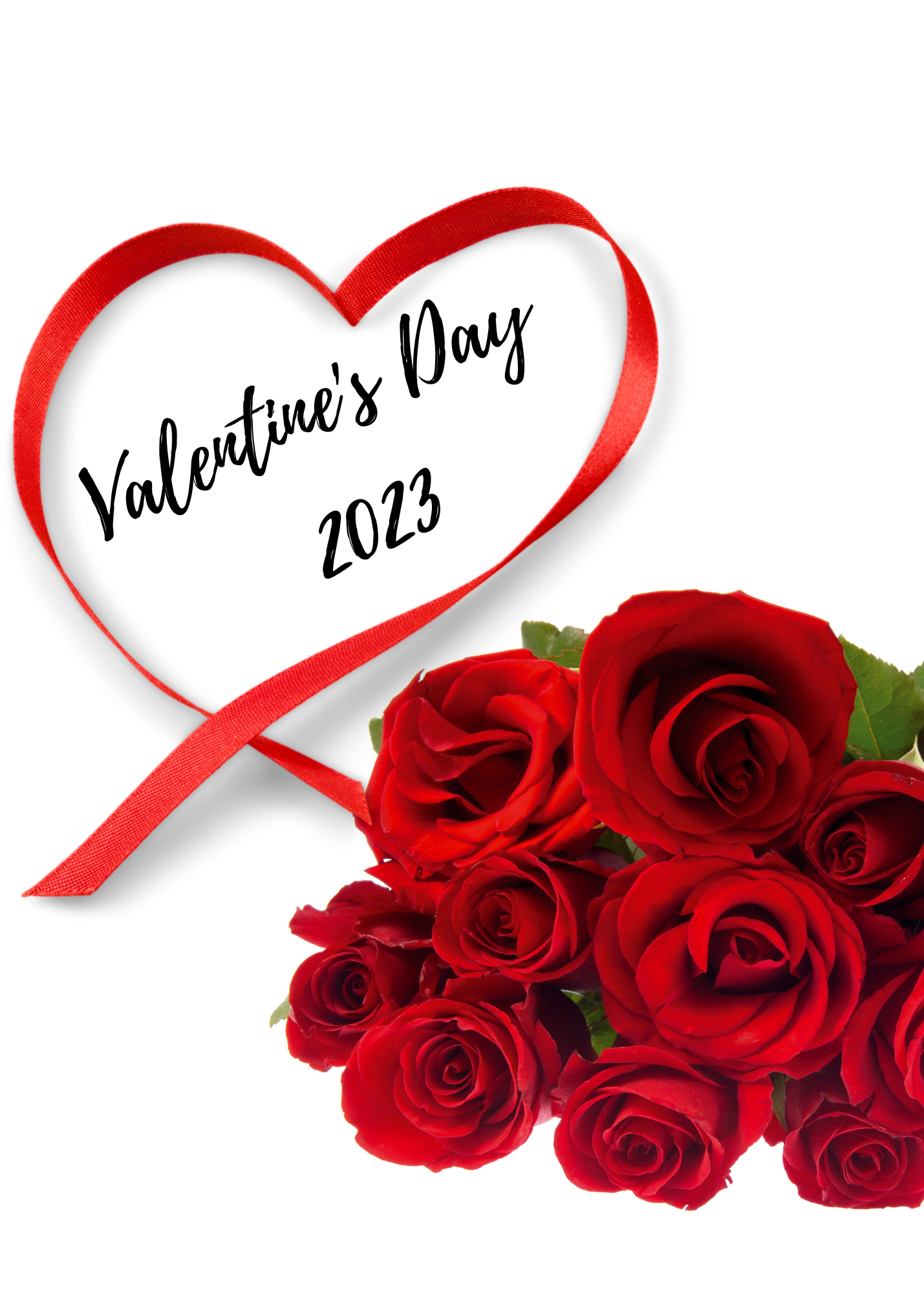 Valentine's Day category featuring a picture of red roses and the words Valentine's Day 2023 in a red ribboned heart