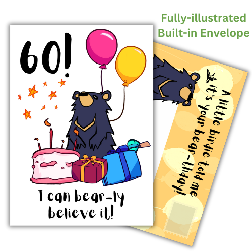 Funny 60th Birthday Card featuring Bear Jokes