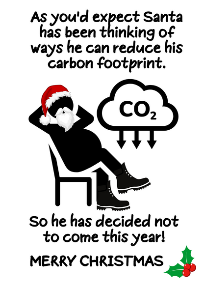 Santa Reduces his Carbon Footprint Joke Christmas Card