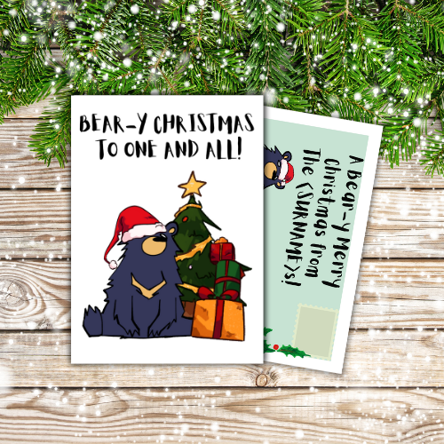 Personalised Cute Bear Christmas Card Pun