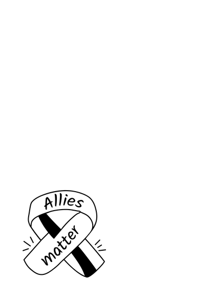 Black ribbon with 'Allies matter' text on a white background