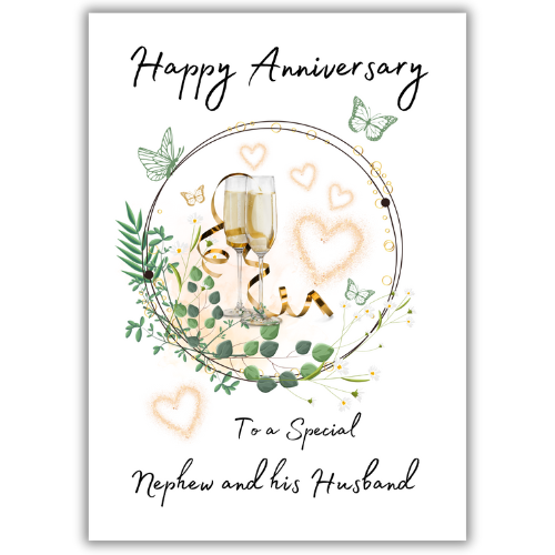 Nephew and his Husband Champagne Anniversary Card | Special Couple Anniversary Card for LGBT Nephew