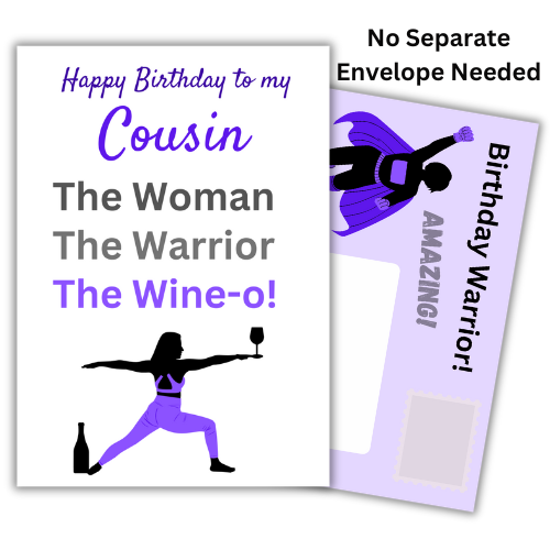 Personalised Funny Birthday Card for Cousin | The Woman, The Warrior, The Wine-o!