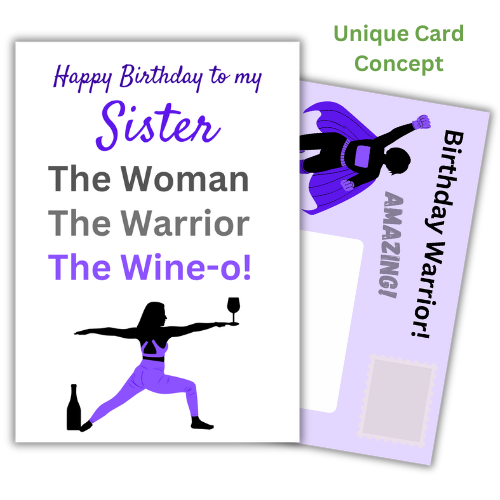 Personalised Funny Birthday Card for Sister | The Woman, The Warrior, The Wine-o!