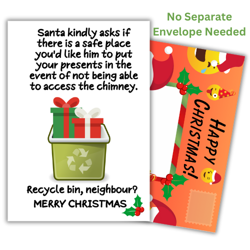 Santa Joke Christmas Card featuring on-trend Xmas pun about alternative delivery options for presents