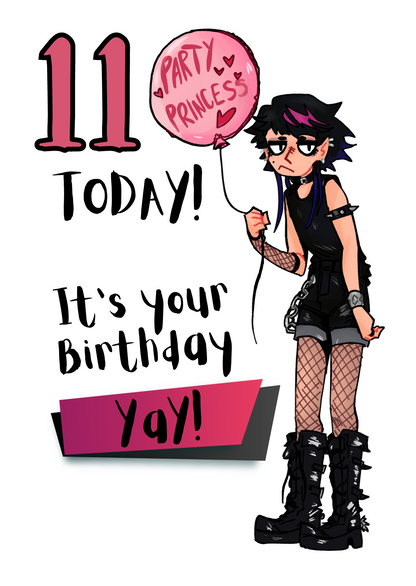 Goth Girl Happy 11th Birthday Card