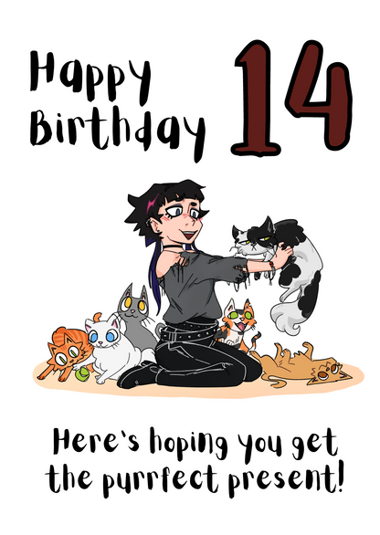 Goth Girl Happy 14th Birthday Card