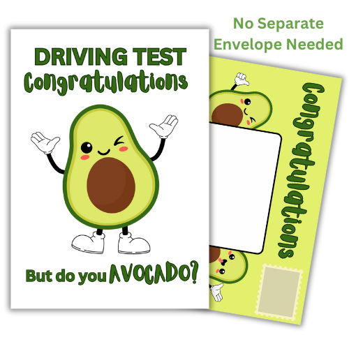 Funny Driving Test Congratulations Greetings Card with Avocado Pun