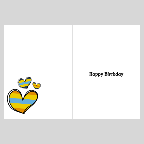 Inside the Bare Cards Aroace Birthday Card with a heart design and 'Happy Birthday' text on a white background