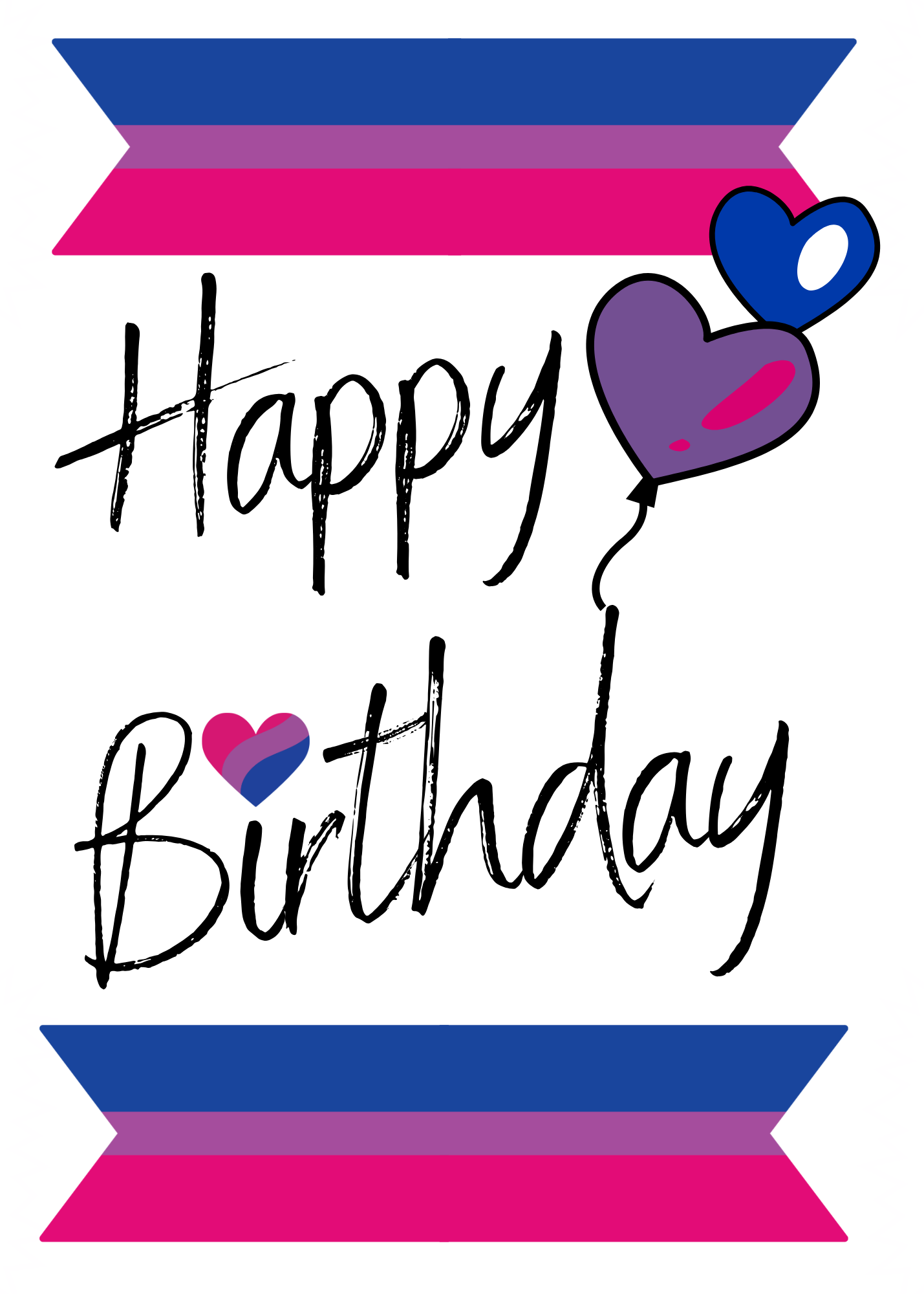 Self-seal Bisexual Happy Birthday card with Bisexual Pride Flag Balloons and ribbons design on a white background