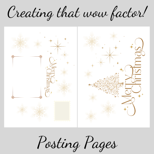Bare Cards Self=Sealing Christmas Card envelope panels with gold text and designs on a white background.