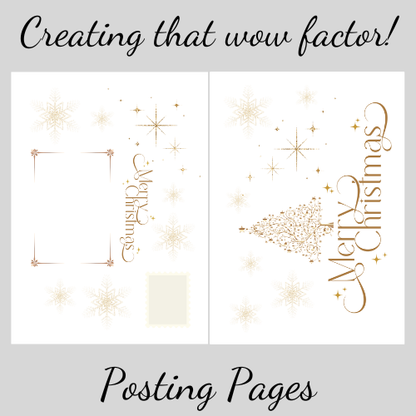 Bare Cards Self=Sealing Christmas Card envelope panels with gold text and designs on a white background.