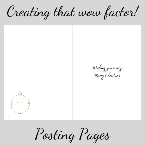 Bare Cards Self-Sealing Christmas card inside with gold ornament and text on a grey background