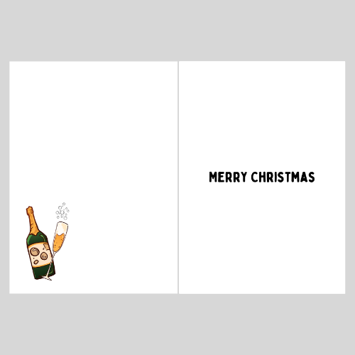 Merry Christmas text with champagne bottle and glass