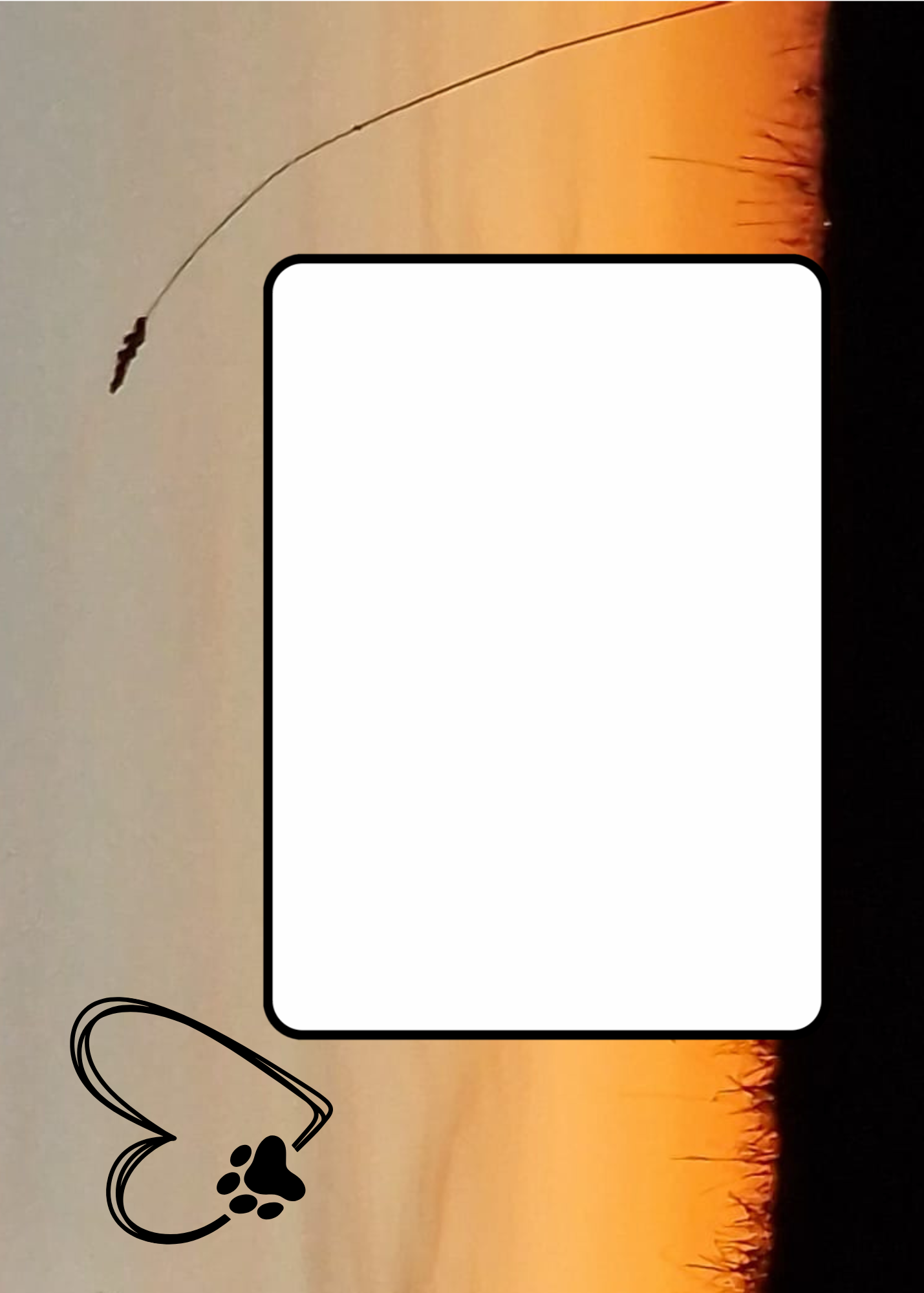 The image shows the front of the built-in envelope for the Bare Cards 'Dependable Friends' Trifold Sentiment Range. It shows a silhouette of a single ear of corn rising from a field on a sunset background and the outline of a black heart with a dog paw. In the middle is a white rectangle in which you would write the name and/or address of the recipient.