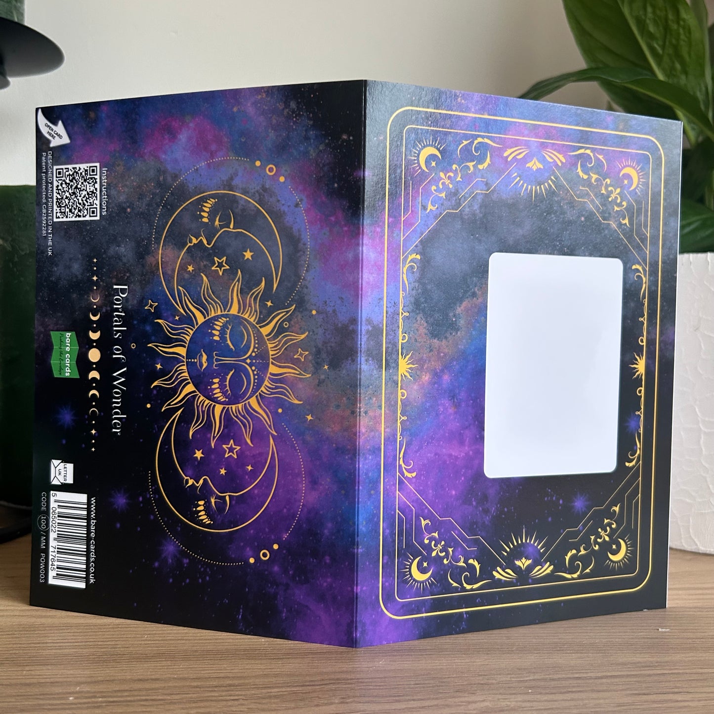 Bare Cards Envelope Panels for Portals of Wonder Collection - purple with gold celestial markings and Branding