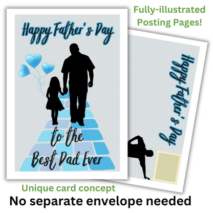 Father's Day card featuring a silhouette of a man and a little girl, with a 'Happy Father's Day to the Best Dad Ever' message. 