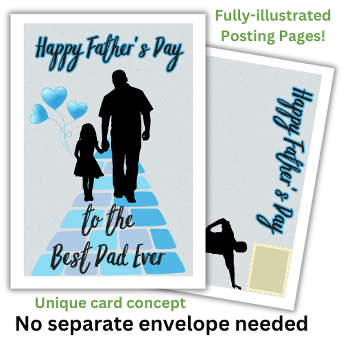 Father's Day card featuring a silhouette of a man and a little girl, with a 'Happy Father's Day to the Best Dad Ever' message. 