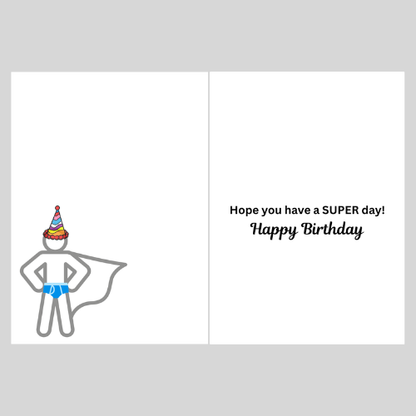 Insert pages for the Bare Cards Self-sealing Humour ranges, featuring funny illustration and the text Hope you have a SUPER day! Happy Birthday'