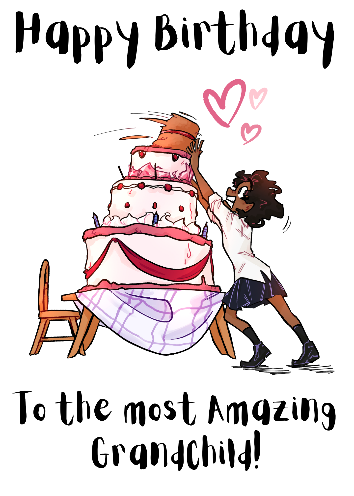 Non-binary birthday card for a grandchild featuring birthday cake artwork, Non-Binary Pride Flag posting covers and Bare Cards' patented self-sealing envelope-free design.