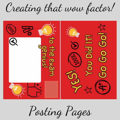 Sustainable exam results card with self‑sealing design – Bare Cards, Image features posting pages with aspirational quotes