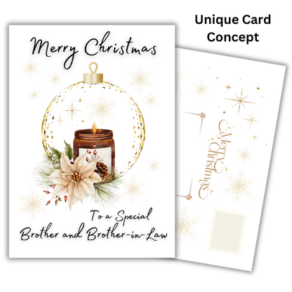 Christmas card with a candle and floral design, featuring text for a special brother and brother-in-law.